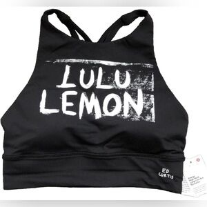 Lululemon Energy Longline Bra Ed Curtis Graphic Black High Neck Size 6